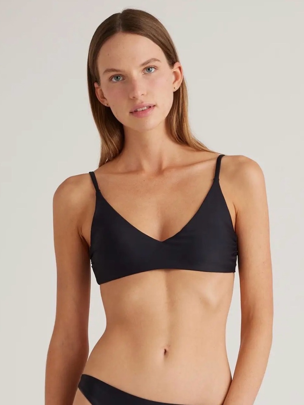 Quince Italian V-Neck Bikini Top Black Size Small NWT